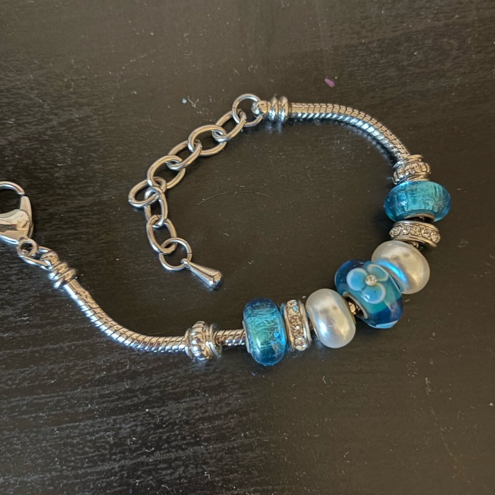 BLUE PANDORA STYLE CHARM BRACELET